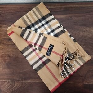 V. Fraas Cashmink Beige Plaid Tartan Scarf